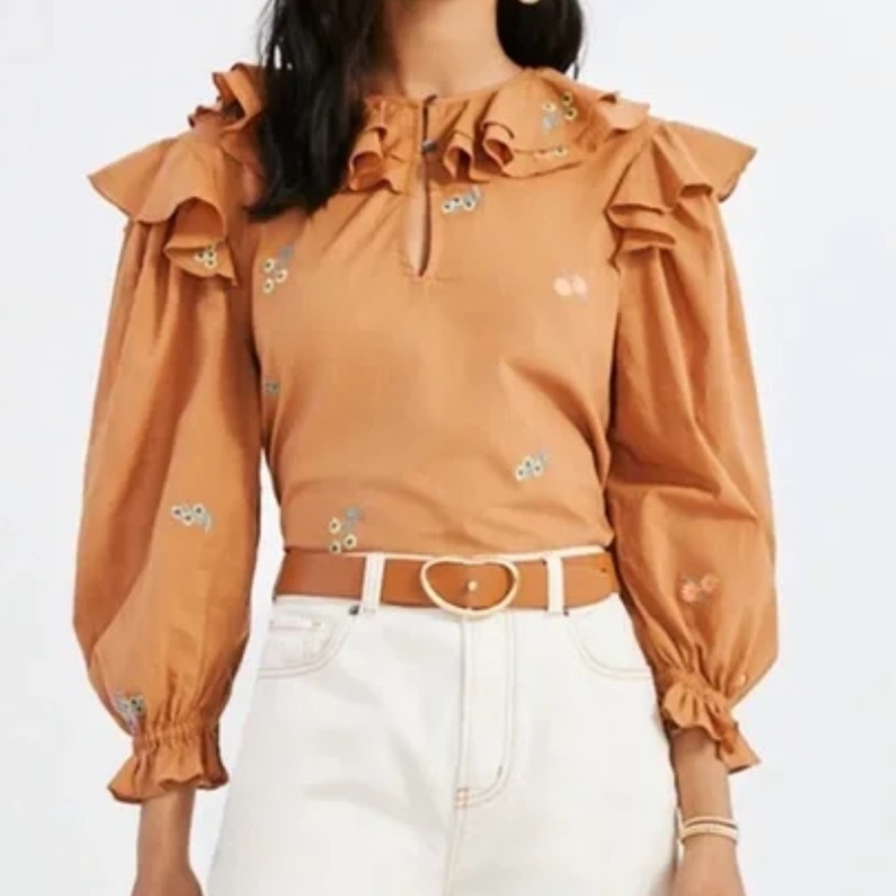 Something Navy Embroidered Ruffle Top - Picture 4 of 4